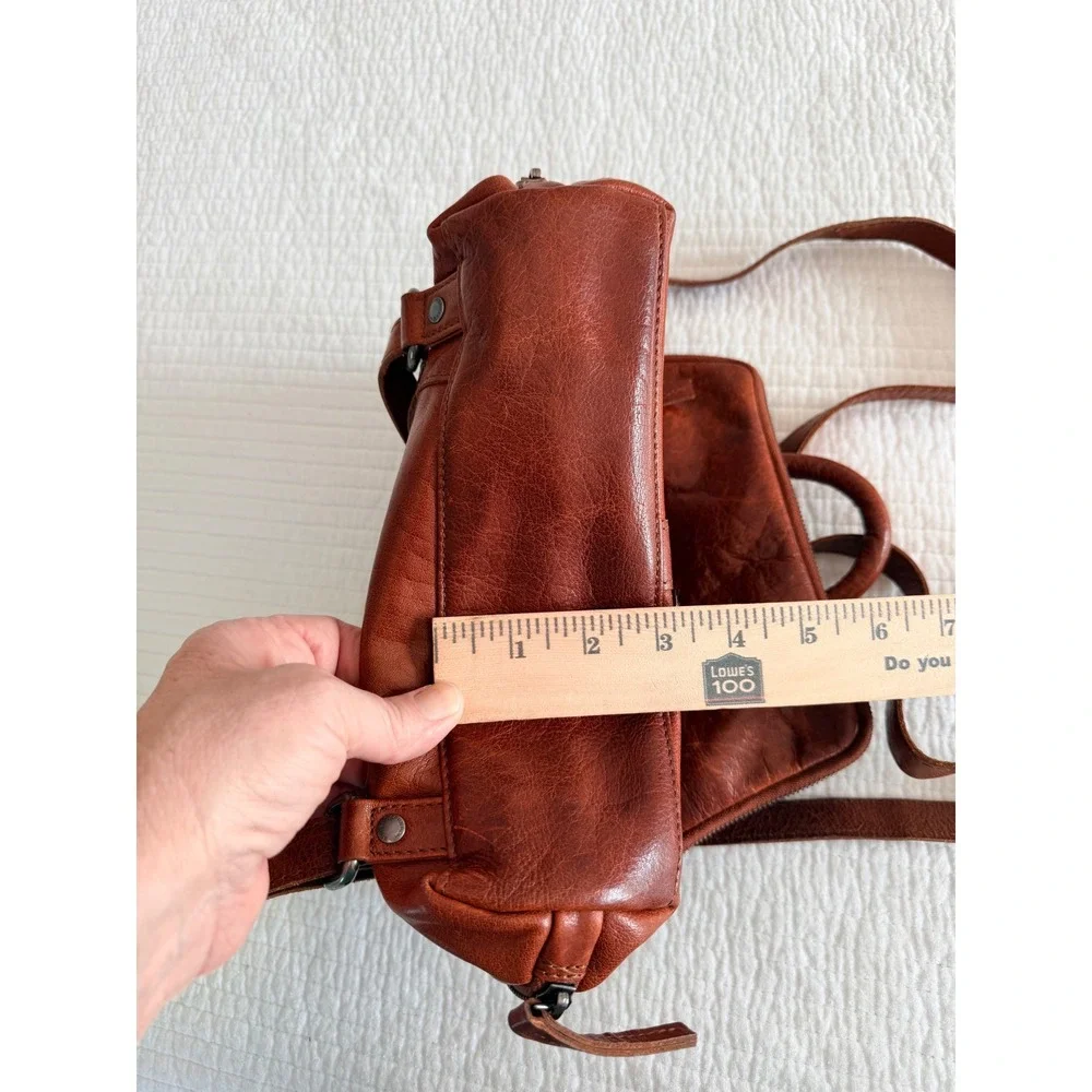 Spikes & Sparrow Cognac Brown Leather Backpack Purse Houndstooth Lining Bag
